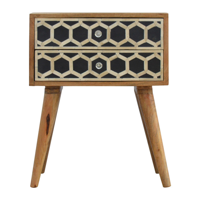 Solid Wood Bone Inlay Bedside with 2 Drawers