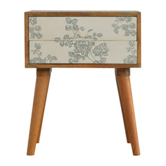 Solid Wood Green Floral Screen Printed Bedside