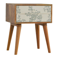 Solid Wood Green Floral Screen Printed Bedside