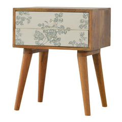 Solid Wood Green Floral Screen Printed Bedside