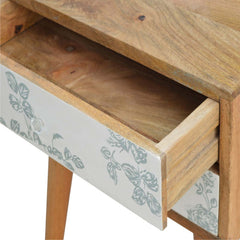 Solid Wood Green Floral Screen Printed Bedside