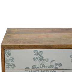Solid Wood Green Floral Screen Printed Bedside