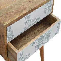 Solid Wood Green Floral Screen Printed Bedside