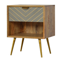 Sleek Solid Wood And Brass Inlay Bedside with Open Slot