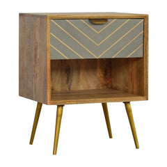 Sleek Solid Wood And Brass Inlay Bedside with Open Slot