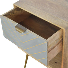 Sleek Solid Wood And Brass Inlay Bedside with Open Slot