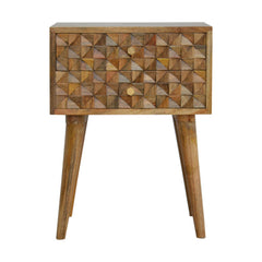 Diamond Carved Solid Wood Bedside Table with 2 Drawers
