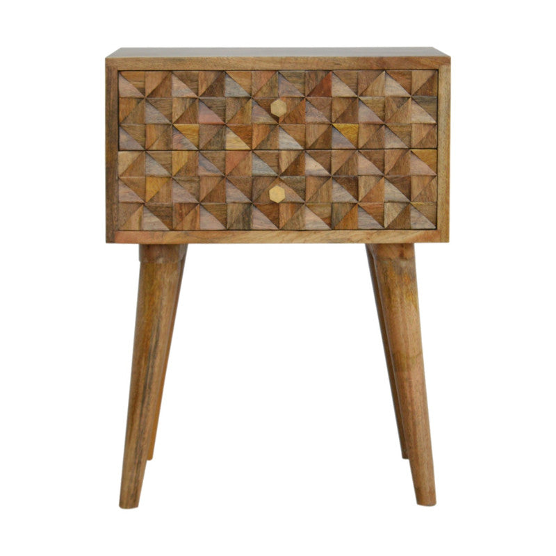 Diamond Carved Solid Wood Bedside Table with 2 Drawers