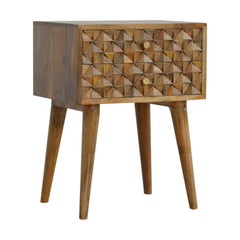 Diamond Carved Solid Wood Bedside Table with 2 Drawers