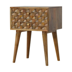 Diamond Carved Solid Wood Bedside Table with 2 Drawers