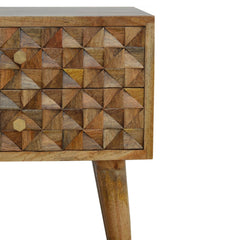 Diamond Carved Solid Wood Bedside Table with 2 Drawers