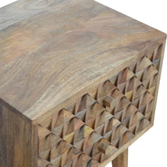 Diamond Carved Solid Wood Bedside Table with 2 Drawers