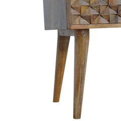 Diamond Carved Solid Wood Bedside Table with 2 Drawers