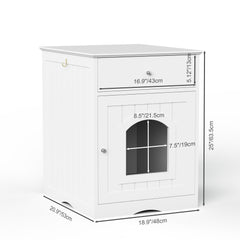 Multi-Function Wooden Cat Litter Box Cabinet with Storage Drawer