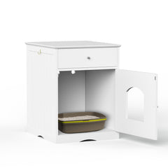 Multi-Function Wooden Cat Litter Box Cabinet with Storage Drawer