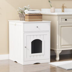 Multi-Function Wooden Cat Litter Box Cabinet with Storage Drawer