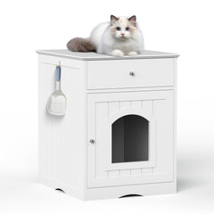 Multi-Function Wooden Cat Litter Box Cabinet with Storage Drawer