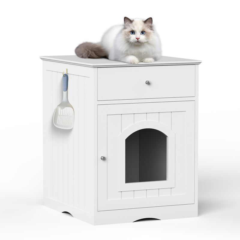 Multi-Function Wooden Cat Litter Box Cabinet with Storage Drawer
