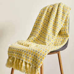 Hand Woven Pastoral Style Yellow Knitted Woolen Blanket