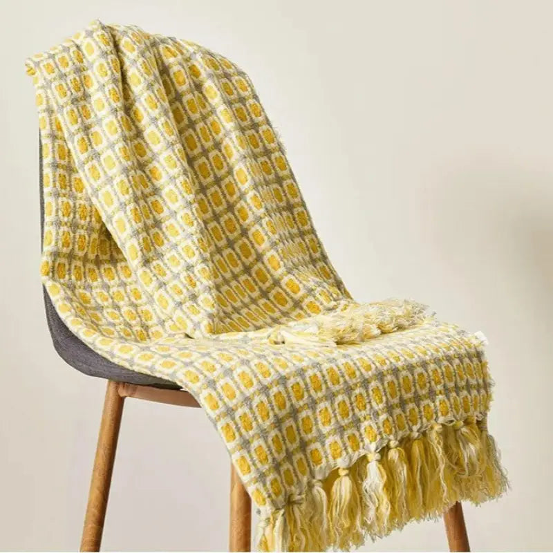 Hand Woven Pastoral Style Yellow Knitted Woolen Blanket