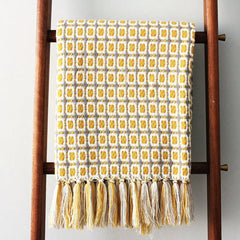 Hand Woven Pastoral Style Yellow Knitted Woolen Blanket